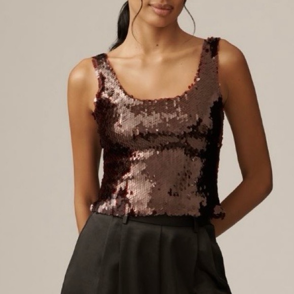 Nwt Lyrebird By Anthropologie Sequin Tank In Burgundy Xl